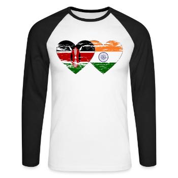 Kenya Inde Drapeau Coeur Utilisé - T-shirt baseball manches longues Homme - blanc/noir - Devant - Nik (191cm)