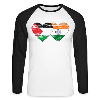 Palestine India Flag Heart Used - Unisex Long Sleeve Baseball T-Shirt - white/black - Front - Nik (191cm)