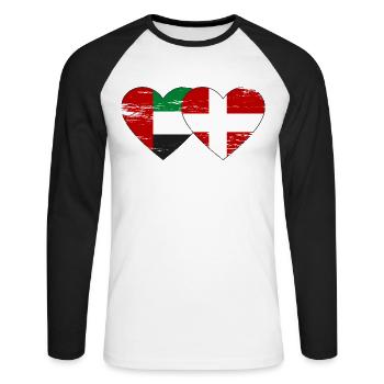 Vereinigte Arabische Emirate Dänemark Flagge Herz - Unisex Baseballshirt langarm - Weiß/Schwarz - Vorne - Nik (191cm)