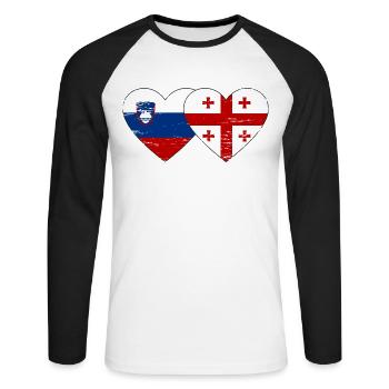 Slovénie Drapeau de la Géorgie coeur utilisé - T-shirt baseball manches longues Homme - blanc/noir - Devant - Nik (191cm)