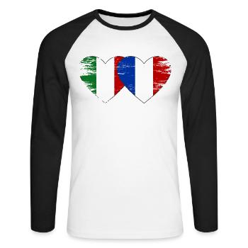 Italy France Flag Heart used - Unisex Long Sleeve Baseball T-Shirt - white/black - Front - Nik (191cm)