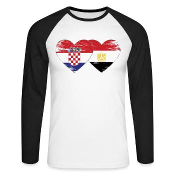 Croatia Egypt Flag Hands Heart Shape Used - Unisex Long Sleeve Baseball T-Shirt - white/black - Front - Nik (191cm)