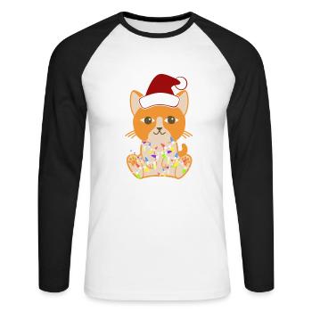 Chat de Noël Chat du Bengale Siamois Chat - T-shirt baseball manches longues Homme - blanc/noir - Devant - Nik (191cm)