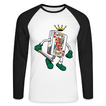 Heart King Poker Card Play Deck Casino Holdem - Unisex Long Sleeve Baseball T-Shirt - white/black - Front - Nik (191cm)