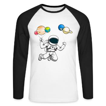 Univers de ballons de planètes astronautes - T-shirt baseball manches longues Homme - blanc/noir - Devant - Nik (191cm)