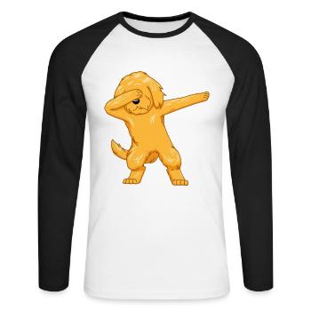 Cadeau de griffonnage doré pour chiots Goldendoodle - T-shirt baseball manches longues Homme - blanc/noir - Devant - Nik (191cm)