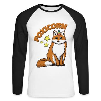 eine süße Mischung zwischen Fuchs und Einhorn - Unisex Baseballshirt langarm - Weiß/Schwarz - Vorne - Nik (191cm)