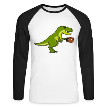 Tee Dinosaurier T Rex Tyrannosaurus Wortspiel - Unisex Baseballshirt langarm - Weiß/Schwarz - Vorne - Nik (191cm)