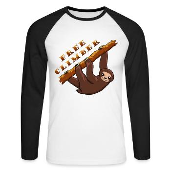 Climber Sloth Climbing Travel Wild Camper - Unisex Long Sleeve Baseball T-Shirt - white/black - Front - Nik (191cm)