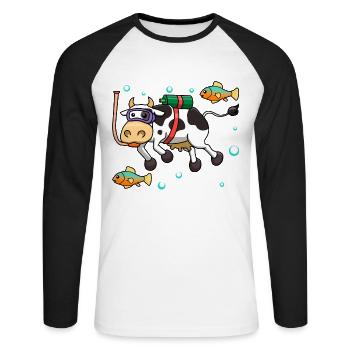 Vache bovins plongeur plongeur mer océan cadeau - T-shirt baseball manches longues Homme - blanc/noir - Devant - Nik (191cm)