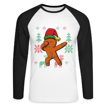Lebkuchen Ugly Christmas Sweater Weihnachten - Unisex Baseballshirt langarm - Weiß/Schwarz - Vorne - Nik (191cm)