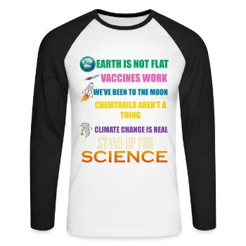 Confiance dans les scientifiques - T-shirt baseball manches longues Homme - blanc/noir - Devant - Nik (191cm)