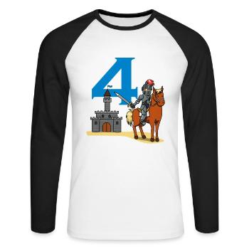 4ème anniversaire guerrier de château chevalier médiéval - T-shirt baseball manches longues Homme - blanc/noir - Devant - Nik (191cm)