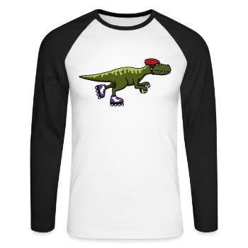 Inline-Skating Inliner Rollschuhe Dinosaurier - Unisex Baseballshirt langarm - Weiß/Schwarz - Vorne - Nik (191cm)