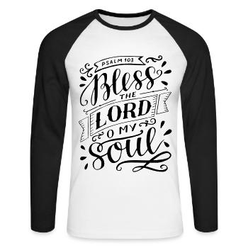 Bless the lord - Unisex Baseballshirt langarm - Weiß/Schwarz - Vorne - Nik (191cm)