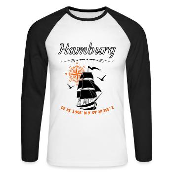 Hamburg Segelschiff Kompassrose Hansestadt - Unisex Baseballshirt langarm - Weiß/Schwarz - Vorne - Nik (191cm)