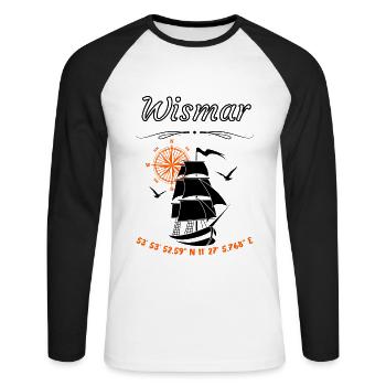 Wismar Segelschiff Kompassrose Ostsee - Unisex Baseballshirt langarm - Weiß/Schwarz - Vorne - Nik (191cm)