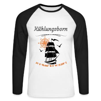 Kühlungsborn Segelschiff Kompassrose Ostsee - Unisex Baseballshirt langarm - Weiß/Schwarz - Vorne - Nik (191cm)