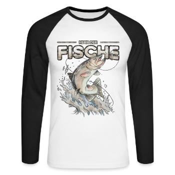 Herr der Fische - Angeln und Fischen - Unisex Baseballshirt langarm - Weiß/Schwarz - Vorne - Nik (191cm)