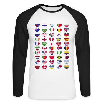 Drapeaux nationaux Drapeaux nationaux Forme du cœur - T-shirt baseball manches longues Homme - blanc/noir - Devant - Nik (191cm)