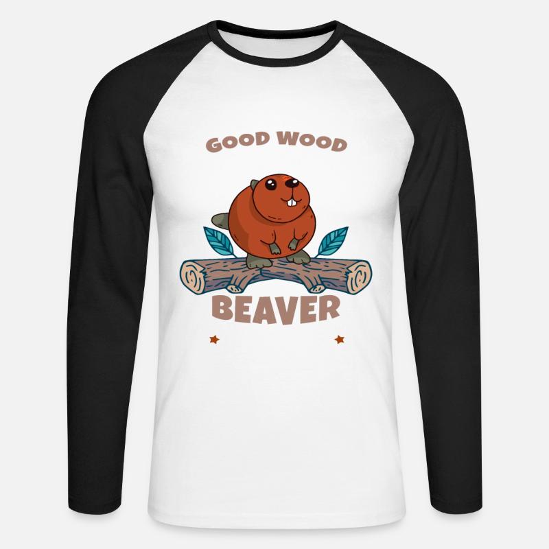 Biber Nagetier Bäume Bibertier Geschenkidee - Unisex Baseballshirt langarm - Weiß/Schwarz