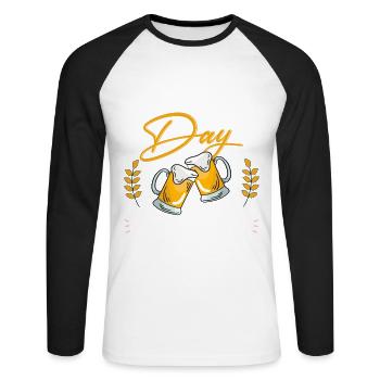 DrinkIng Alcohol Beer Party Drunk Gift Idea - Unisex Long Sleeve Baseball T-Shirt - white/black - Front - Nik (191cm)