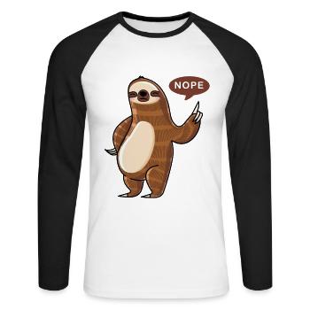 Lustiges Faultier Faulenzer Nö Statement - Unisex Baseballshirt langarm - Weiß/Schwarz - Vorne - Nik (191cm)