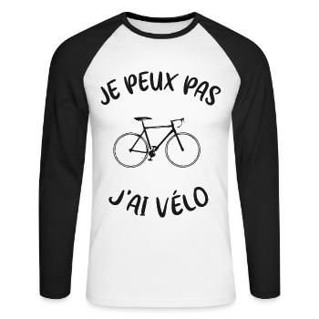 Je peux pas j'ai vélo - T-shirt baseball manches longues Homme - blanc/noir - Devant - Nik (191cm)