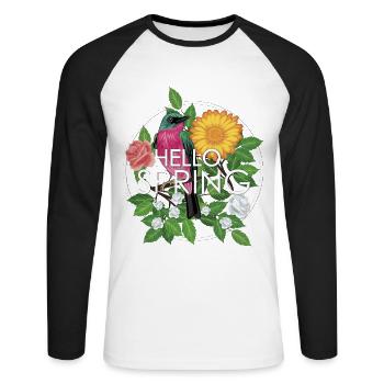 Bonjour le printemps - T-shirt baseball manches longues Homme - blanc/noir - Devant - Nik (191cm)