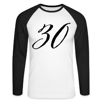 30e anniversaire 30 ans - T-shirt baseball manches longues Homme - blanc/noir - Devant - Nik (191cm)