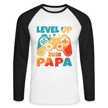 Level Up zum Papa Schwanger Geburt Gamer - Unisex Baseballshirt langarm - Weiß/Schwarz - Vorne - Nik (191cm)