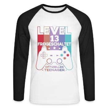 Level 13 Offizieller Teenager 13 Geburtstag - Unisex Baseballshirt langarm - Weiß/Schwarz - Vorne - Nik (191cm)