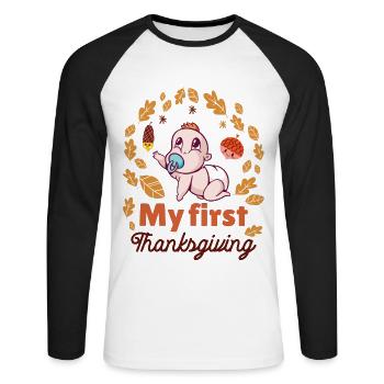 Mon premier Thanksgiving - T-shirt baseball manches longues Homme - blanc/noir - Devant - Nik (191cm)