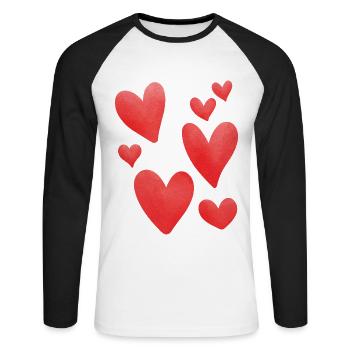 Hearts Red - Unisex Long Sleeve Baseball T-Shirt - white/black - Front - Nik (191cm)
