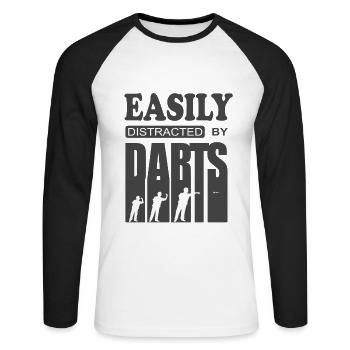 Dart cool saying Easily distracted by Darts - Unisex Long Sleeve Baseball T-Shirt - white/black - Front - Nik (191cm)