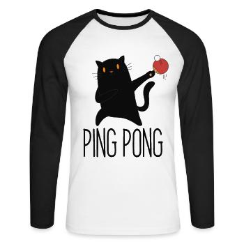 Table Tennis Katze Pingpong Black Cat Outfit - Unisex Long Sleeve Baseball T-Shirt - white/black - Front - Nik (191cm)