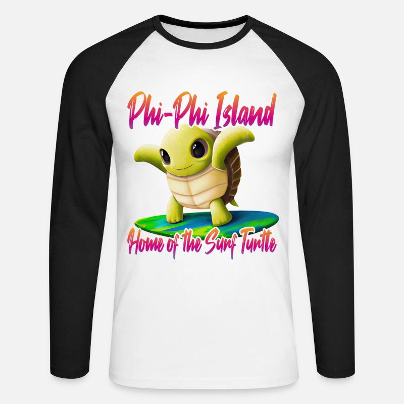 Phi Phi Islands Surf Turtle - Unisex Long Sleeve Baseball T-Shirt - white/black