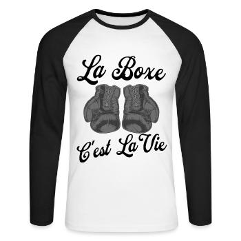 La boxe, c'est la vie.. - T-shirt baseball manches longues Homme - blanc/noir - Devant - Nik (191cm)