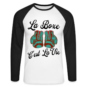 La boxe, c'est la vie - T-shirt baseball manches longues Homme - blanc/noir - Devant - Nik (191cm)