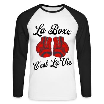 La boxe c'est la vie - T-shirt baseball manches longues Homme - blanc/noir - Devant - Nik (191cm)