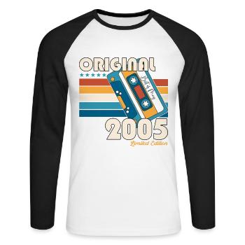 18 Birthday Man Woman Cassette May Vintage 2005 - Unisex Long Sleeve Baseball T-Shirt - white/black - Front - Nik (191cm)