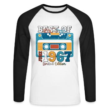 56 Birthday Man Cassette June Year 1967 - Unisex Long Sleeve Baseball T-Shirt - white/black - Front - Nik (191cm)