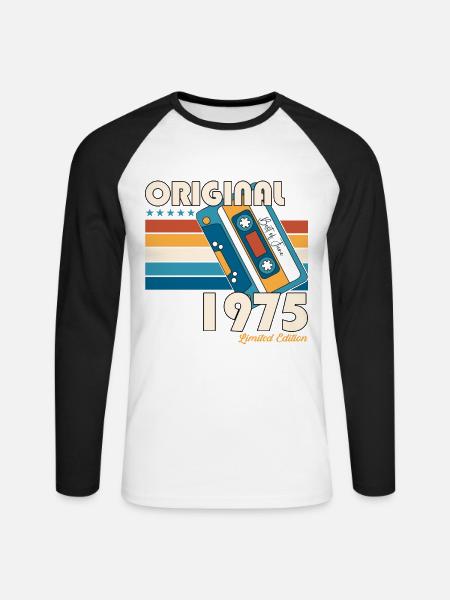 48th Birthday Man June Vintage 1975 Cassette - Unisex Long Sleeve Baseball T-Shirt - white/black