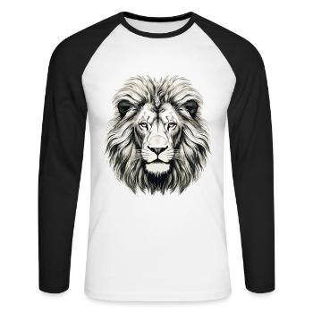 Lion Lion Head Black & White Drawn Art - Unisex Long Sleeve Baseball T-Shirt - white/black - Front - Nik (191cm)