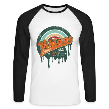 48ème Anniversaire Millésime Octobre Millésime 1975 - T-shirt baseball manches longues Homme - blanc/noir - Devant - Nik (191cm)