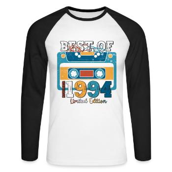 29e anniversaire Cassette Novembre Vintage 1994 - T-shirt baseball manches longues Homme - blanc/noir - Devant - Nik (191cm)