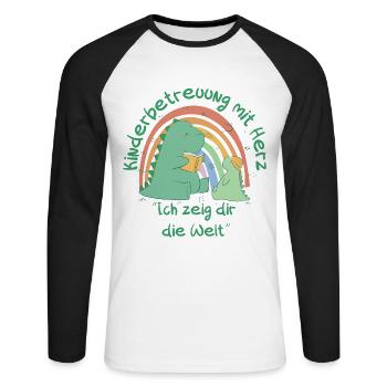 Kinderbetreuung mit Herz - Ich zeig dir die Welt - Unisex Baseballshirt langarm - Weiß/Schwarz - Vorne - Nik (191cm)