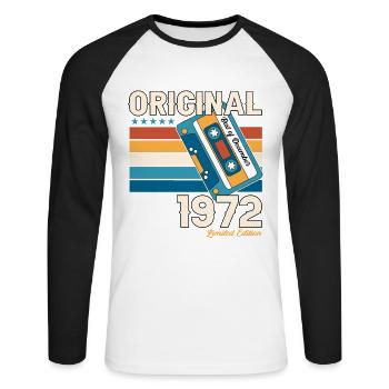 51st Birthday Cassette December Vintage 1972 - Unisex Long Sleeve Baseball T-Shirt - white/black - Front - Nik (191cm)