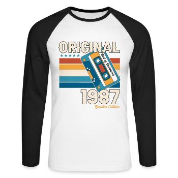36e anniversaire Cassette décembre Vintage 1987 - T-shirt baseball manches longues Homme - blanc/noir - Devant - Nik (191cm)