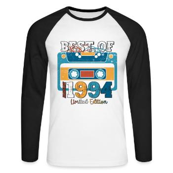 30e anniversaire janvier Vintage 1994 cassette - T-shirt baseball manches longues Homme - blanc/noir - Devant - Nik (191cm)